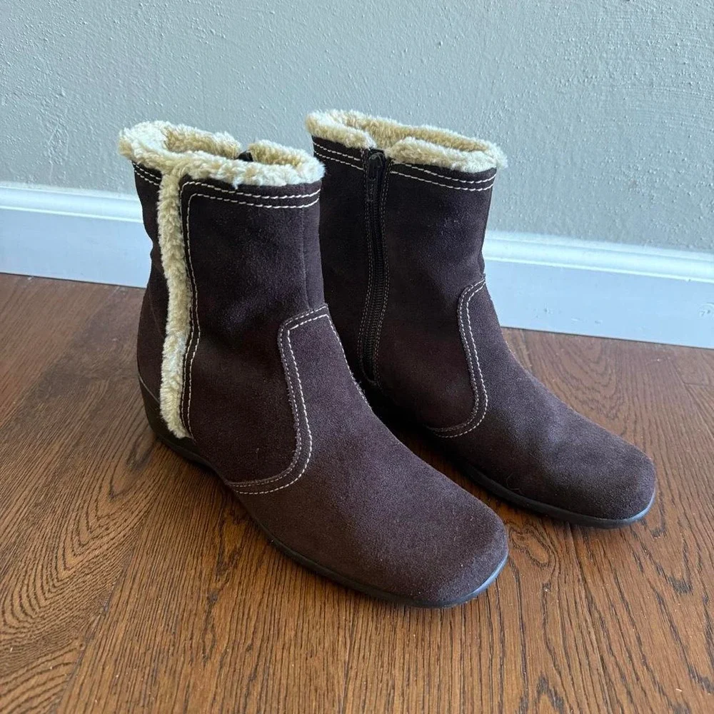 Naturalizer Boots Womens 8.5 M Arnen Ankle Winter 1 Brown Leather Faux Fur